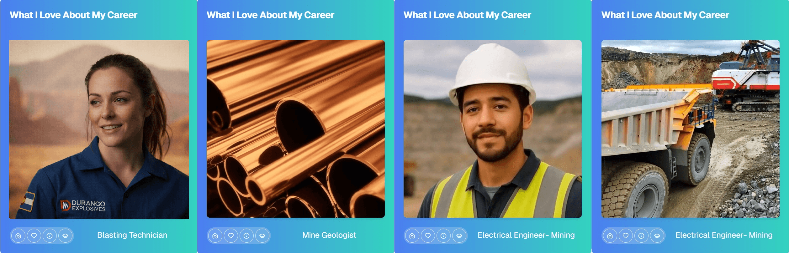 Career showcase cards featuring various engineering and technical roles