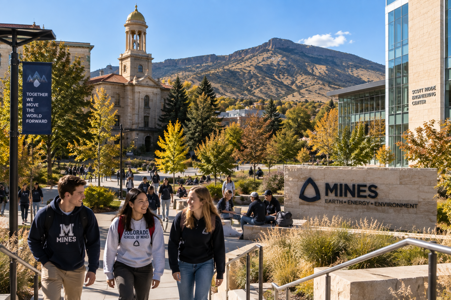 Illustration of students on the Colorado School of Mines campus in Golden, Colorado